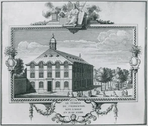 Der Tempel von Charenton, wiederaufgebaut 1624, graviert von Gerard Jean Baptiste Scotin (1671-1716)